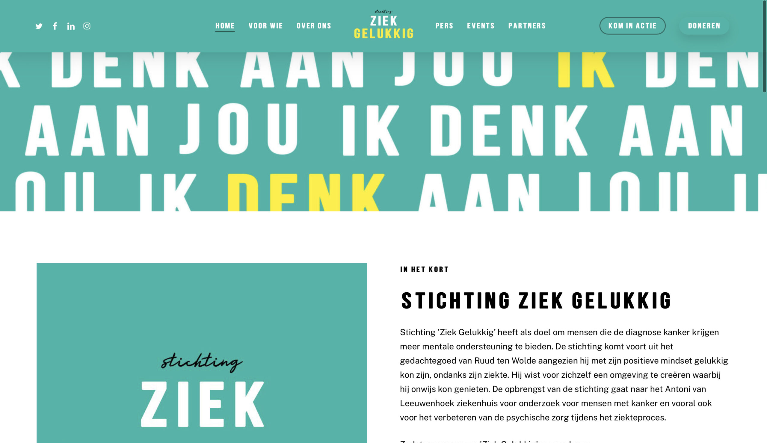 Screenshot home pagina website Stichting Ziek Gelukkig